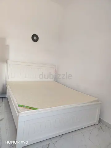 White Wooden Double Bed with Mattress – Good Condition