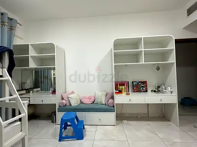 White Integrated Study Desk and Seating Unit