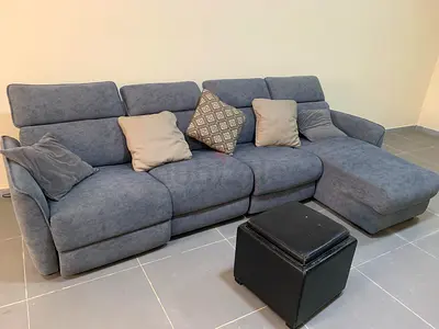 Blue Gray Sectional Sofa with Ottoman