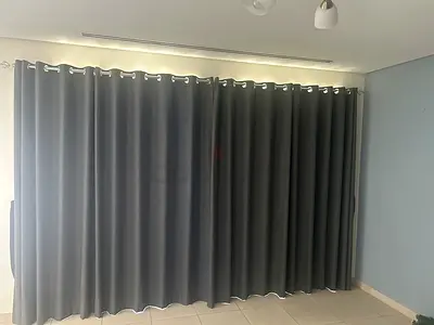 Dark grey eyelet blackout curtains - set of panels with pole
