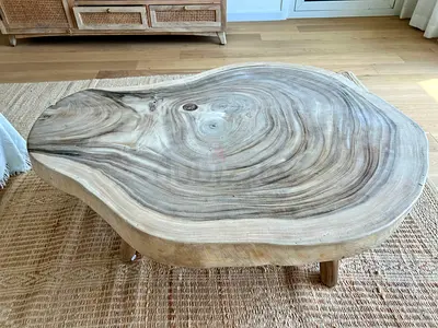 Solid Wood Live-Edge Coffee Table — Natural Wood Slice Design