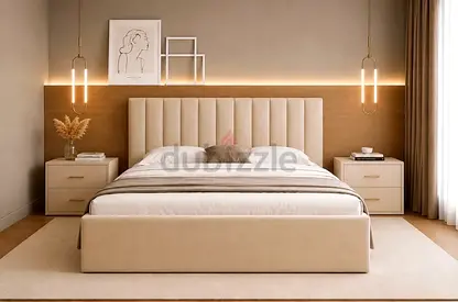 Beige Upholstered King Bed with Padded Headboard