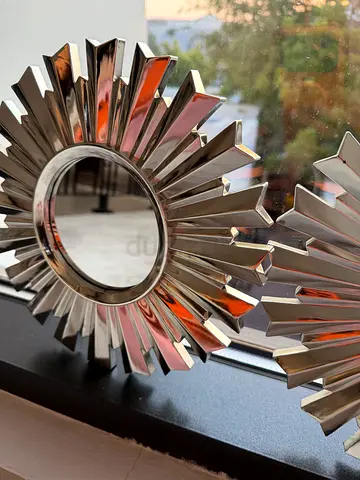 Set of 2 Small Silver Sunburst Decorative Mirrors
