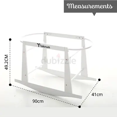 White Wooden Baby Bassinet/Cradle Frame (Teknum) - Rocking Base with basket