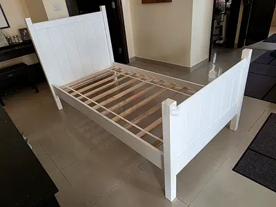 Pottery Barn Camp Bed: White Single/Twin Wooden Bed Frame - Solid Slatted Base