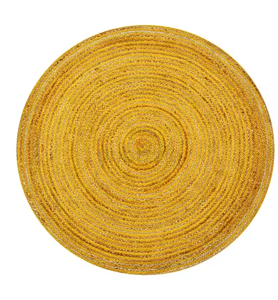 Round Yellow Braided Jute Rug, 120 cm