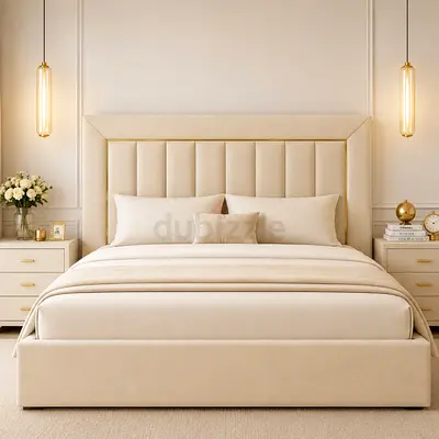 Brand New Upholstered queen Bed with Headboard Beige