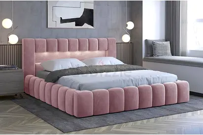 Pink Velvet Upholstered king Bed
