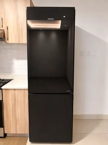 Hitachi-style Black Glass Refrigerator - Excellent Condition
