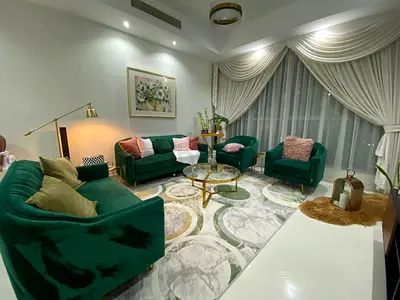 Sofa seats- Stylish Green Velvet sofa set with Decorative Cushions