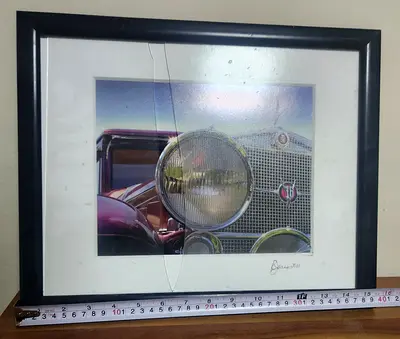 Vintage Cadillac V16 Framed Wall Art Photo (40x31 cm) – Needs Glass Replacement