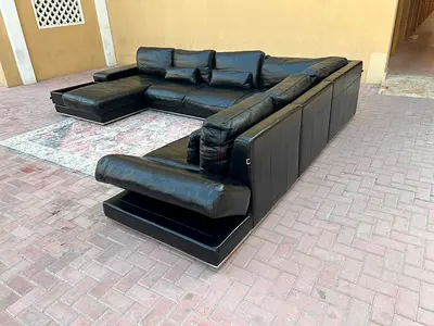 Čomfoŕtàble Marina Home Oʻrignal/Ĺeather U Shape Sofa Black