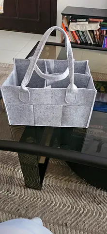 Gray Felt Storage Organizer Tote with Handles - 6 Compartments