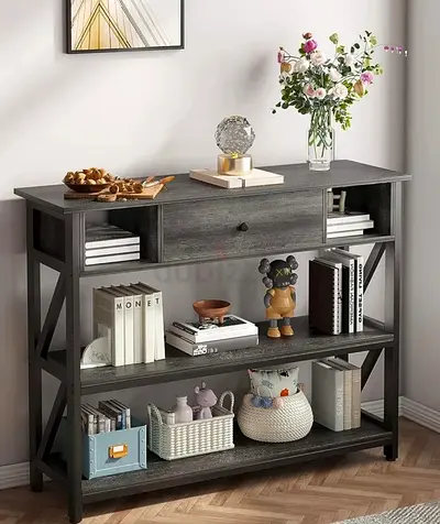 Industrial-style Console Table with Shelves and Drawer