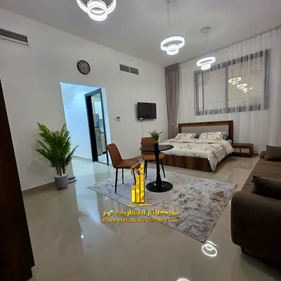 For monthly rent in Ajman - a luxurious studio with a Fully separate kitchen, fully furnished new, elegant furniture and a fully equipped kitchen