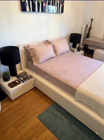 White Modern Bed Frame with side tables