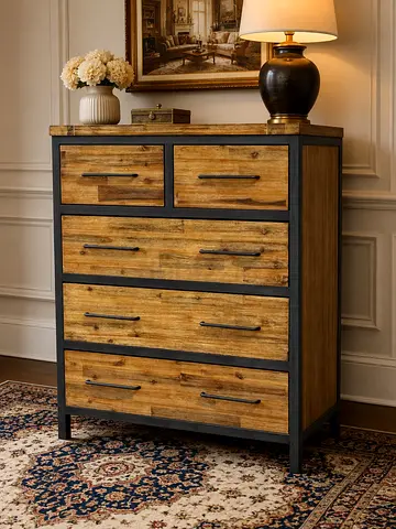 Wooden Dresser with 5 Drawers