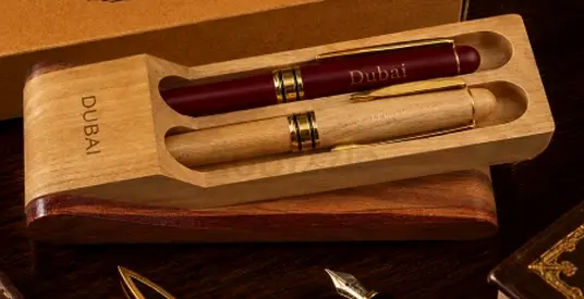 Dubai Engraved Pen Set with Wooden Case - 2 Pens