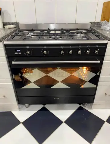 Smeg black top gas + electric oven cooker 90x60cm
