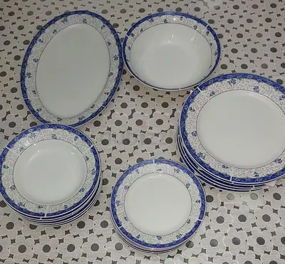 Porcelain Dinner set with tea set with blue floral pattern - 35 pieces set