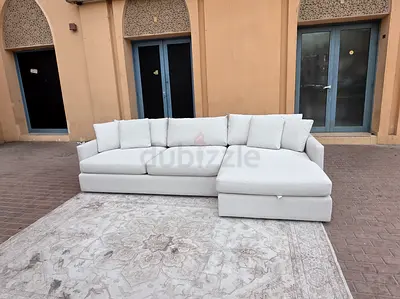 Ťop _ quality Crate&Barrel Lounge Deep feather filled L Shape Sofa Beige