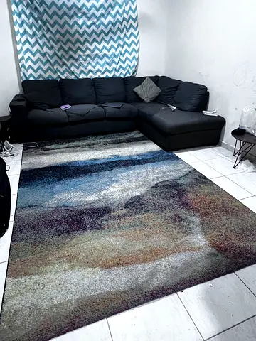 5 Seater Sofa- Large abstract modern area rug - blue/grey tones and side table for sale in 200