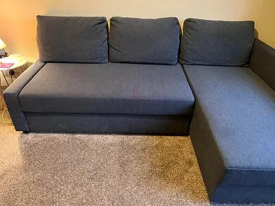 Grey Fabric L-Shaped Sofa bed with Chaise - Good Condition