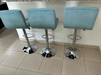 Set of 3 Blue Velvet Adjustable Bar Stools with Backrest