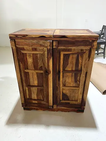 Solid Sheesham Wood Foldable Bar Cabinet