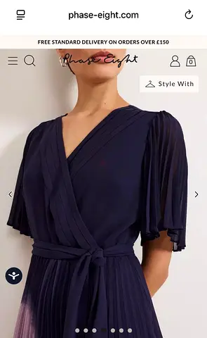 Navy Pleated Wrap Midi Dress with Tie Waist - Phase Eight size 16