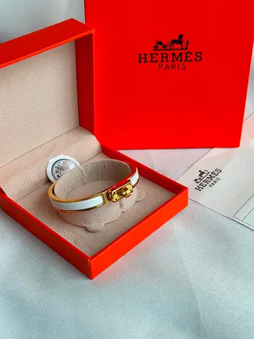 Hermes Kelly Double Tour Bracelet - White & Gold