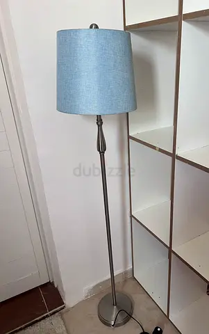 Modern Silver Floor Lamp with Light Blue Shade