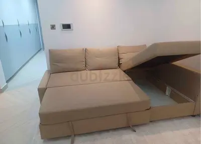 Beige L-Shaped Corner Sofa Bed with Built-in Storage