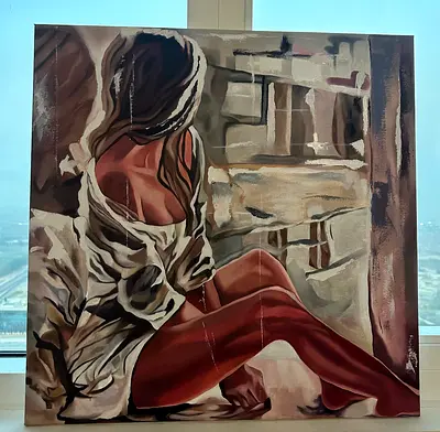 Original Hand-Painted Oil Painting on Canvas – Woman Portrait – 60 × 60 cm