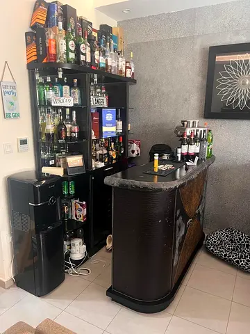 Home Bar Counter with Back Bar Shelving and Drinks Storage