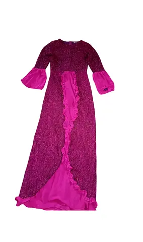 Magenta Embellished Maxi Dress with Ruffle Detail - Size Unknown