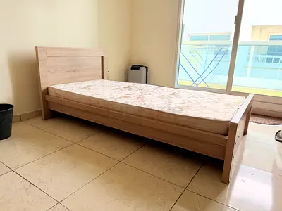 Single wooden bed frame with mattress - light oak, good condition