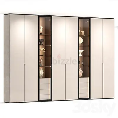 Large Modern 6-Door Wardrobe with Display Shelves