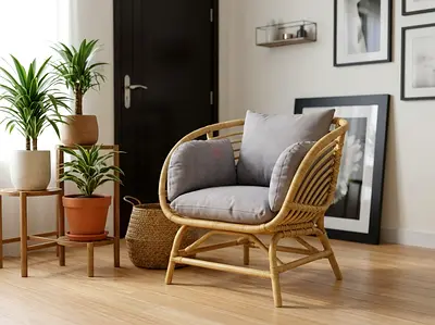 Natura living Rattan Lounge Chair with Grey Cushions - Good Condition