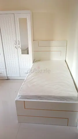 Single bed with mattress and matching wardrobe - white modern set