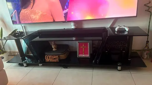 Black Glass TV Stand - Modern, Good Condition