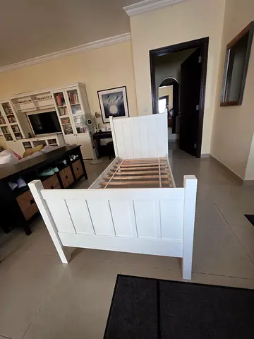 Pottery Barn Camp Bed: White Single/Twin Wooden Bed Frame - Solid Slatted Base