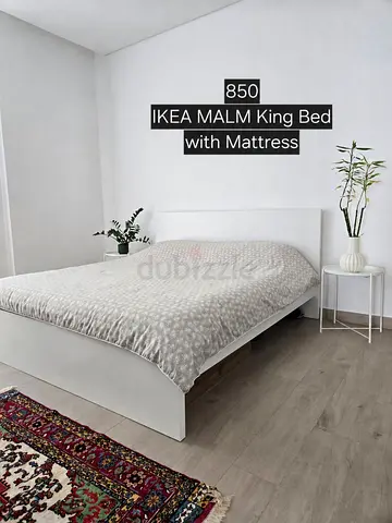 IKEA MALM King Bed with Mattress - White, Excellent Condition.