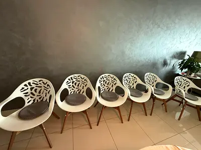 Set of 6 Modern White Dining Chairs with Wooden Legs