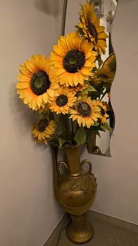 Decorative Brass Vase with Artificial Sunflower Arrangement