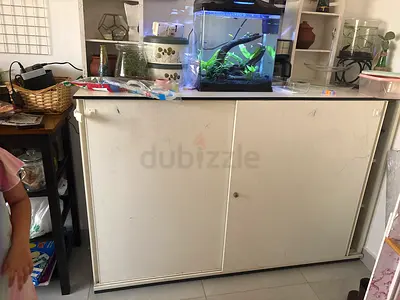 White Sliding Door Cabinet / Aquarium Stand - Good Storage Solution