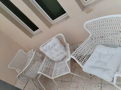 White Woven Garden Chairs with Cushions