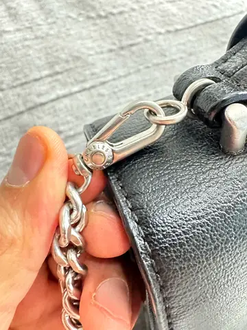 Charlise and Katie Black leather shoulder bag with silver chain strap