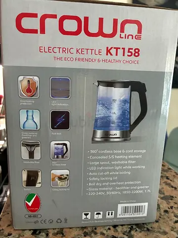 New Crown Line KT158 Electric Glass Kettle 1.7L - Used, Good Condition