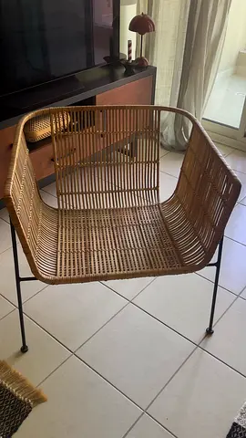 Home & Soul Rattan Accent Chair with Black Metal Legs